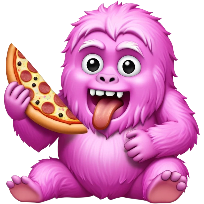 pink yeti eating a spam pizza emoji