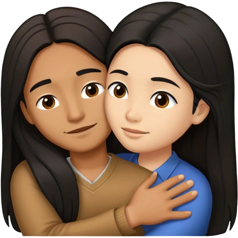 Caramel brown man with long black hair hugging brown hair Filipina emoji