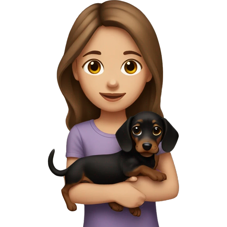 Brown hair girl holding black and tan dachshund puppy emoji