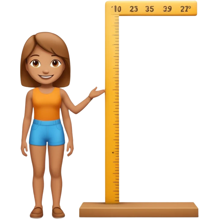 A 3D cartoon figure standing against a height chart, measurement marks visible, clean white background, Memoji-style. emoji