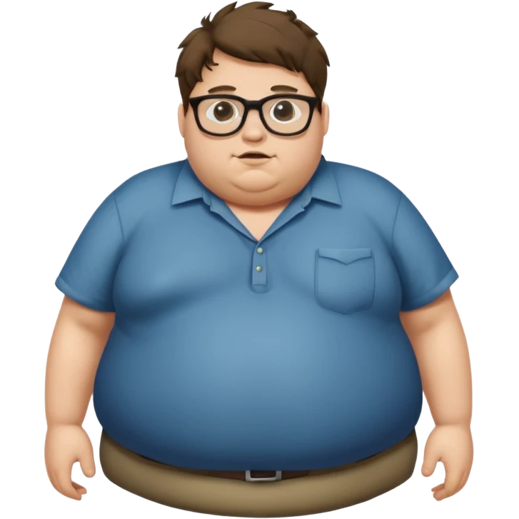 Hombre nerd obeso mórbido con la barriga saliendo de la camisa emoji