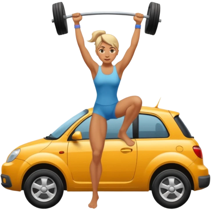 Barefoot woman lifting up a car emoji