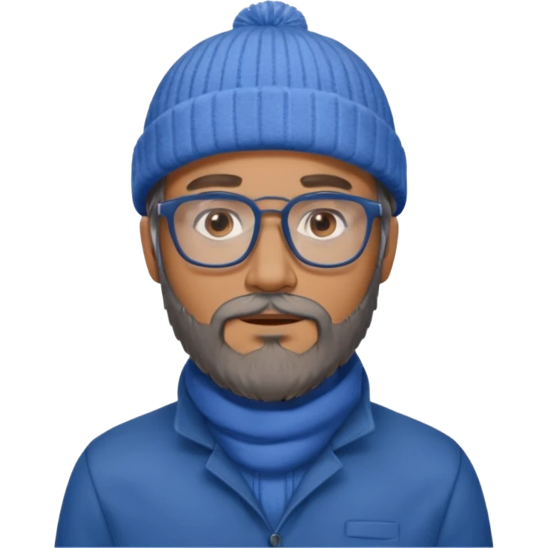 Create a figure that reflects an experienced entrepenurr but who has professional and elegant clothing, blue winter cap, grey glasses, brown eyes and an unkempt beard  emoji