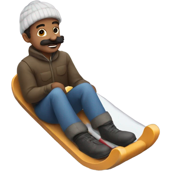 Art student with a small mustache in the middle of his nose sledding down a mountain emoji