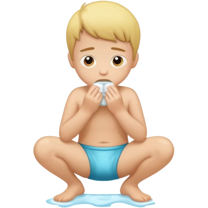 A kid sqa boy squating down pooping on his wet stinky underwearu emoji