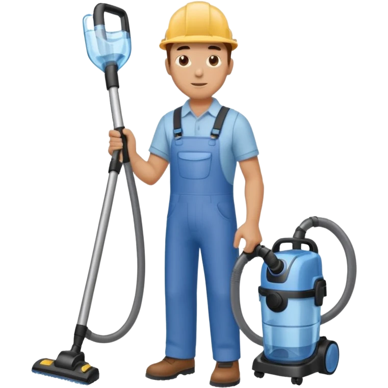técnico de limpieza hombre sujetando la boquilla de una aspiradora de agua emoji