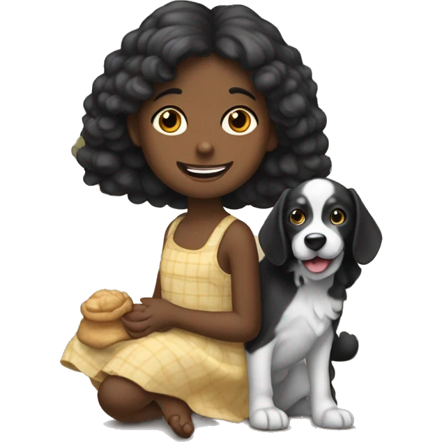 Una niña pelirroja abrazando a un perro negro emoji