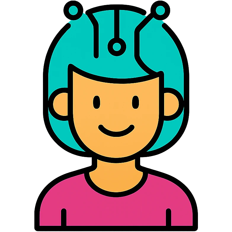 A person with a smile and AI-inspired hairstyle emoji