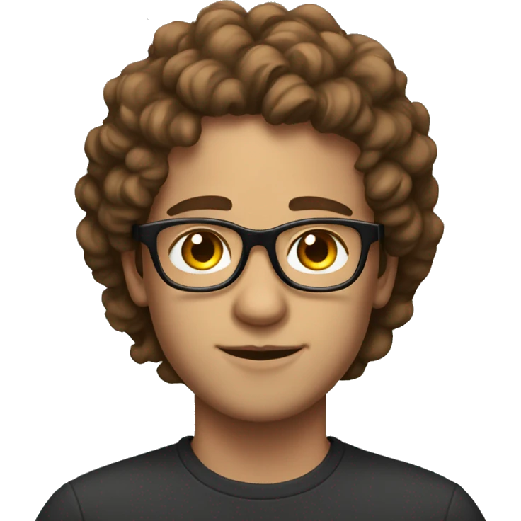 a young man with fair skin, long brown curls and glasses emoji