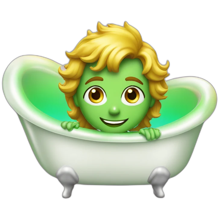 Posh-muscle-boy-green-eyes-rainbow-hair-pearl-necklace-in-golden-bathtub emoji