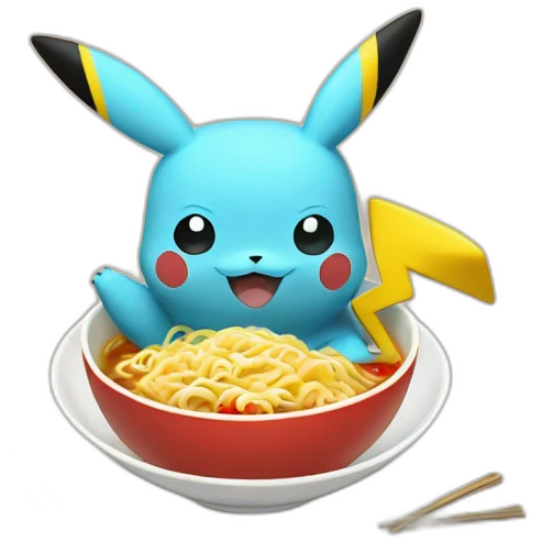 pikachu eats ramen emoji