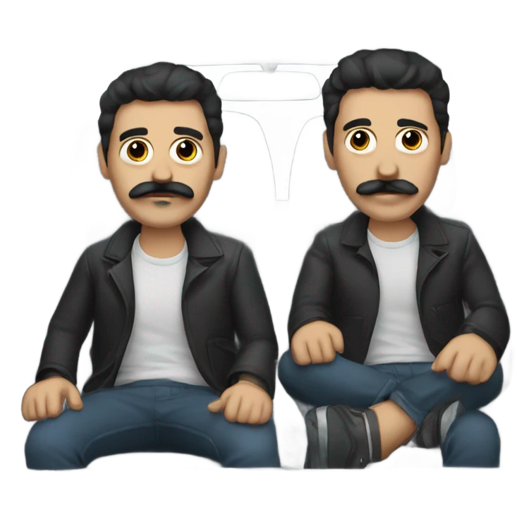 dark hair dark eye man with mustache sitting in car emoji
