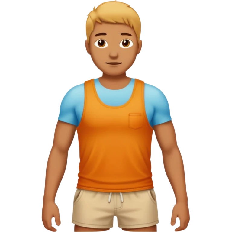 sunbrun eventho person used sunscreen - a parson in beach shorts, but with a sunburn and outline of a tanktop emoji