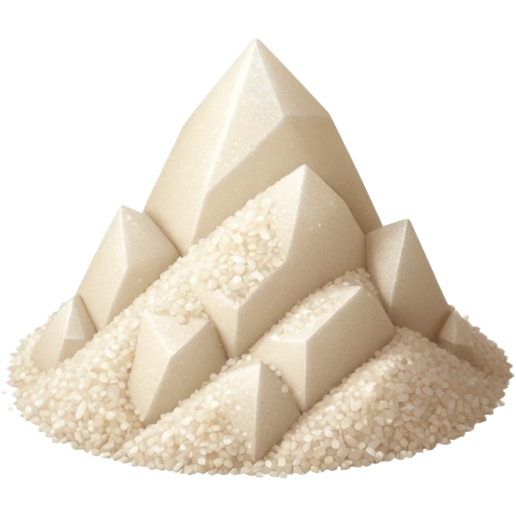 small pile of fine white crystalline powder, sparkly and grainy texture, denser and glossier than flour, sharp angular grains visible, no container or extras, soft lighting, subtle shadows, emoji scale emoji