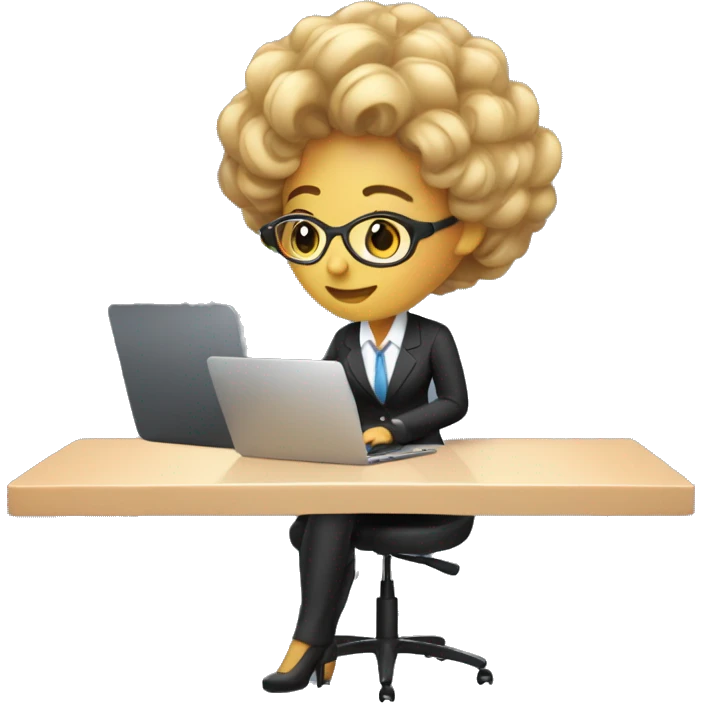 Woman with Laptop busy with coding for Office Work by thinking future me nice hair suit  emoji