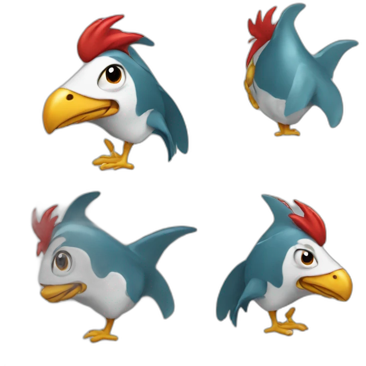 rooster wearing shark onesie emoji
