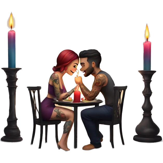 romantic candle light dinner for beautiful tattooed couple emoji
