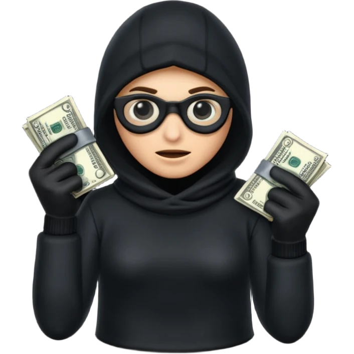Robber with money na mão direita com uma blusa de frio preta  emoji