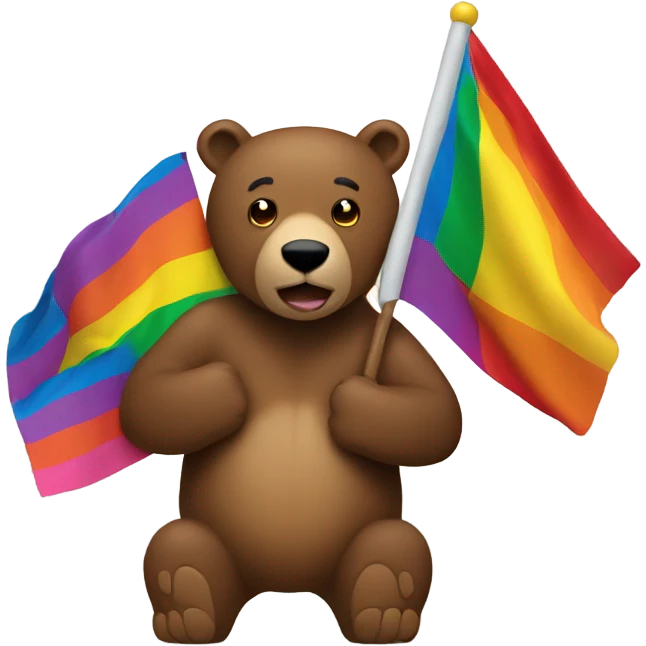 brown bear holding a lesbian flag emoji