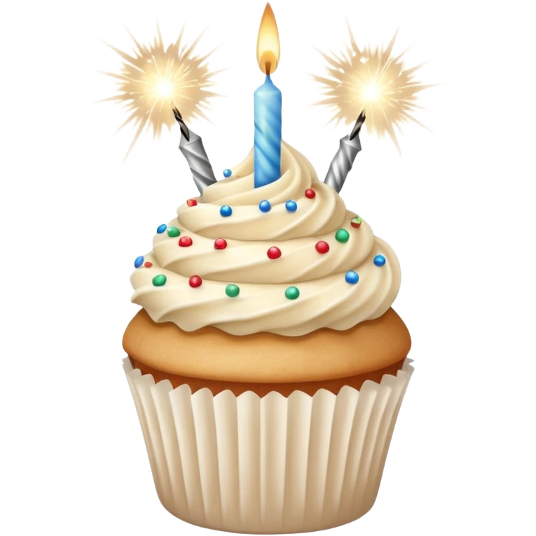Total White beige cupcake with sparkler candles emoji
