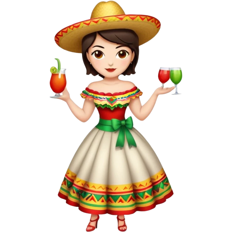 Pretty, sexy, slightly curvy white woman with short dark brown hair, dressed for Cinco de Mayo emoji