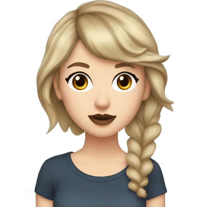 white girl with dirty blonde brownish hair and bluey/grey eyes and a mole on left middle of the cheek and wearing a taylor swift tshirt emoji