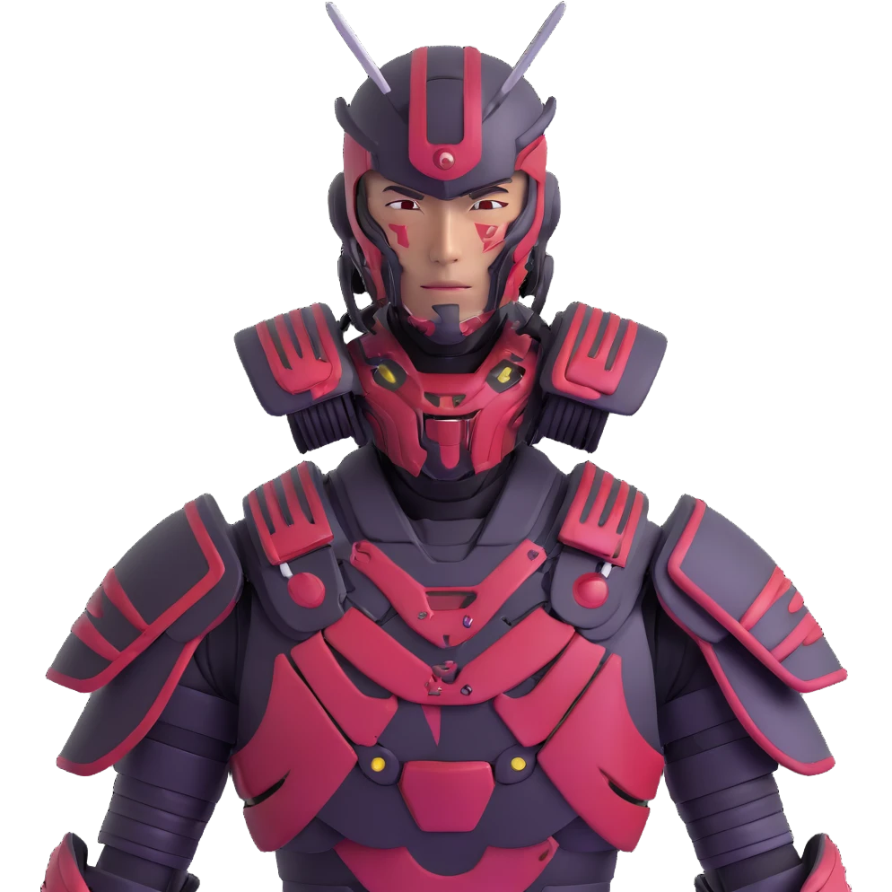 male cyborg samurai with half-human half-robot face and high-tech armor emoji