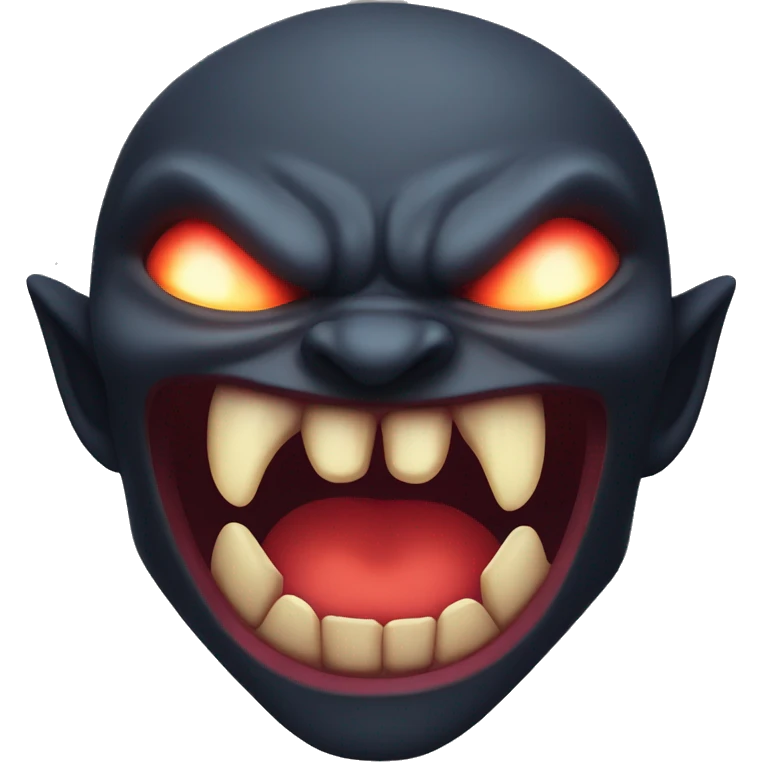 A snarling demon face, with glowing red eyes and sharp fangs emoji