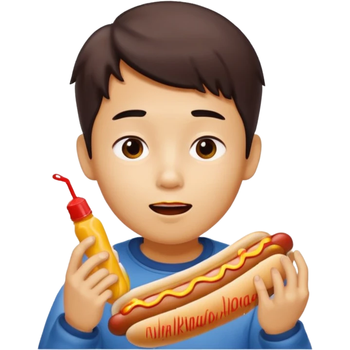 A Chinese boy eating a dog emoji