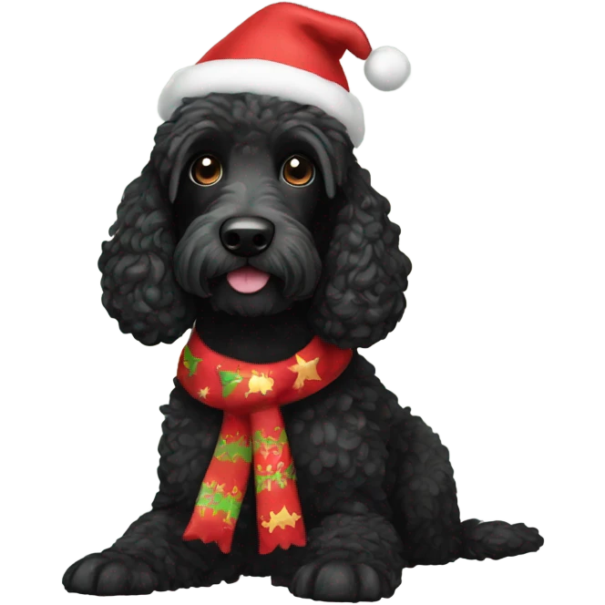 Black Spoodle dog dressed for Christmas  emoji
