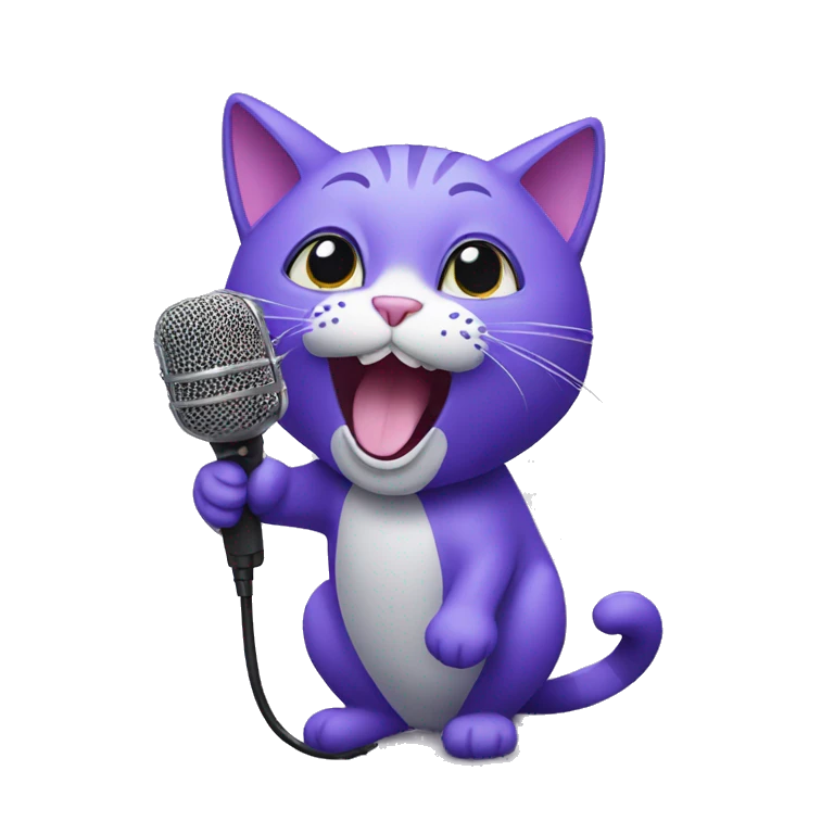 purple Cat singing, microphone emoji