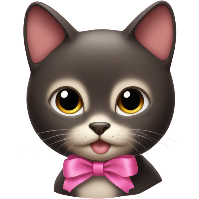 little black-brown cat with pink robim emoji
