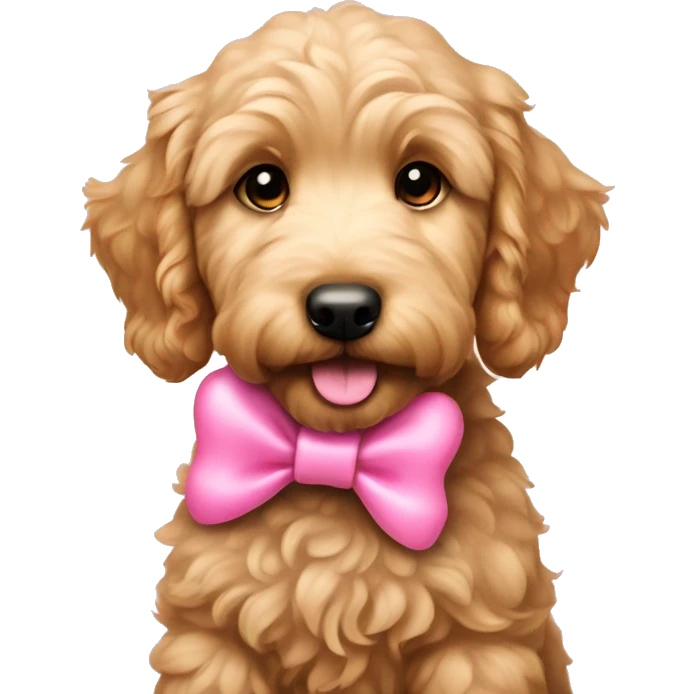 Golden doodle puppy with pink bow emoji