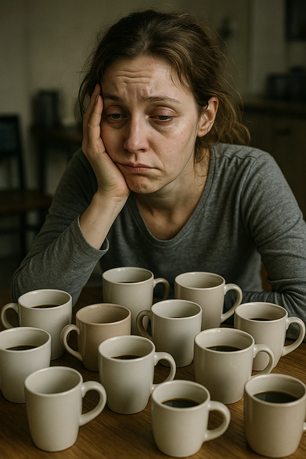 donna con stanchezza cronica distrutta e stanca che si fa tanti caffè emoji