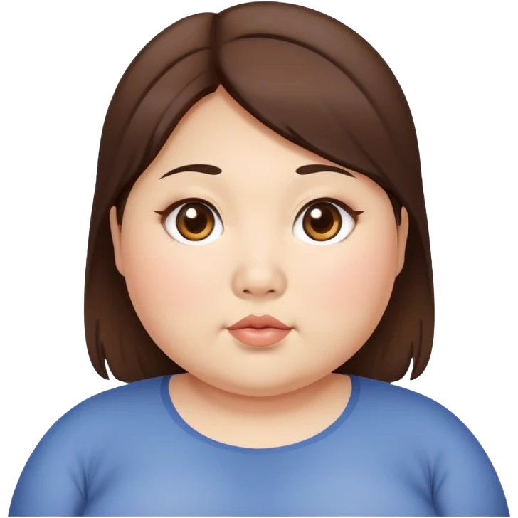 A chubby woman that is asian with big round brown eyes and brown hair emoji