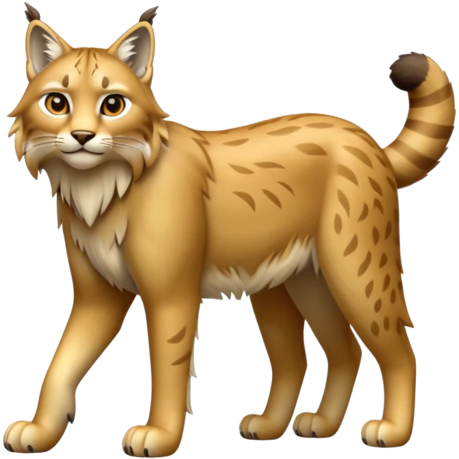 Cinematic-Lynx-Realistic-Full-Body-Standing on all fours-Emoji – Tail flicking slightly, head tilted dramatically, powerful yet sleek frame covered in soft golden-brown fur with faint spotting, long legs and large paws poised elegantly, simplified yet realistic focused features, highly detailed, glowing with an almost sarcastic glow. emoji