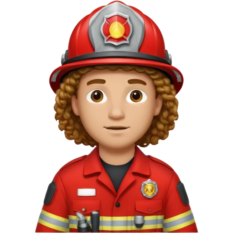 Firefighter man curly long hair with red uniform emoji