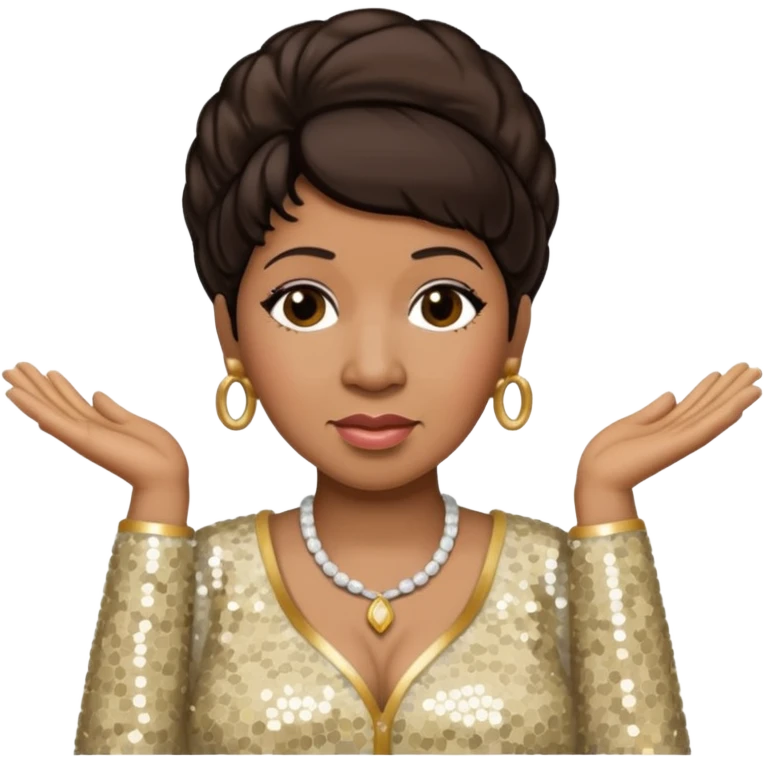 Aretha Franklin with dark brown hair, ivory sequin outfit emoji