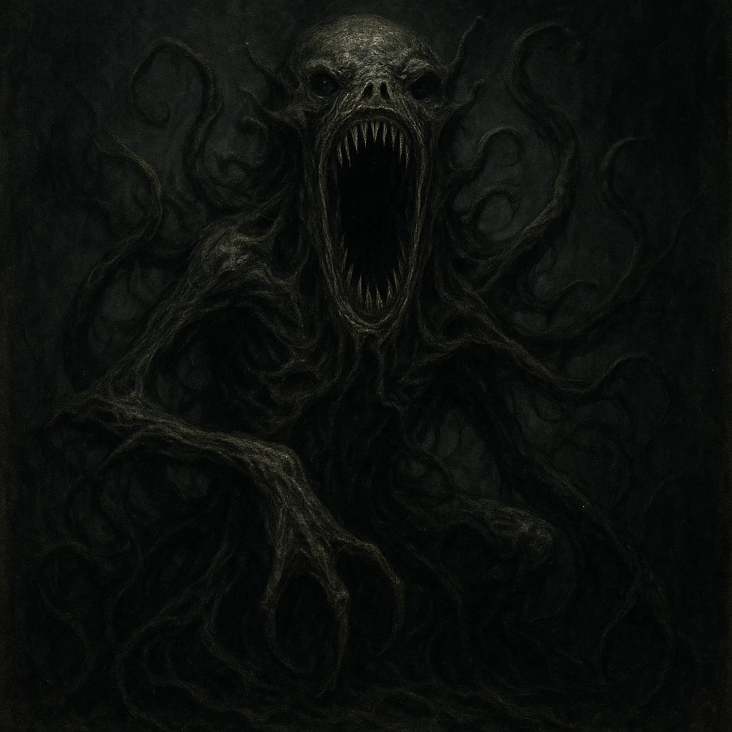 eldritch horror, gaping maw, writhing limbs, ancient evil, otherworldly, horror style emoji