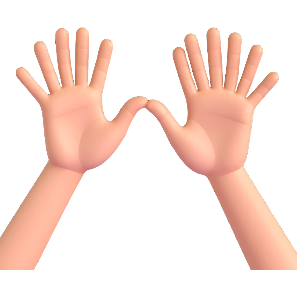 A 3D yellow apple emoji-style illustration of two open hands, positioned side by side and angled to the right, as if they are pushing something like a swing. Add motion lines behind the hands to the left to show a rightward pushing movement. Clean cartoon style, minimal background emoji