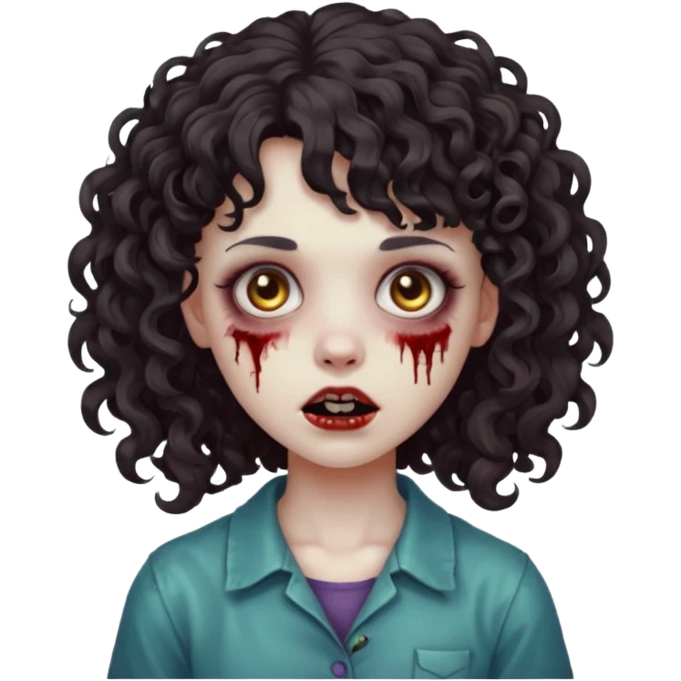 Zumbie girl with curly hair, with curly bangs emoji