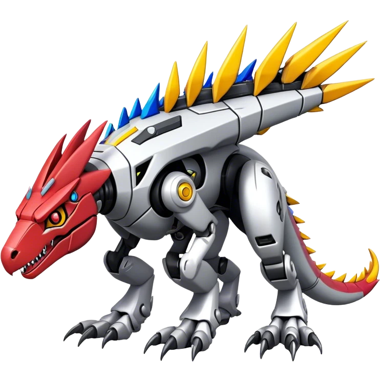 Spiky Cool Edgy Futuristic shiny colorful cyborg-Digimon-Fakemon-Guilmon-Velociraptor-Mecha full body  emoji