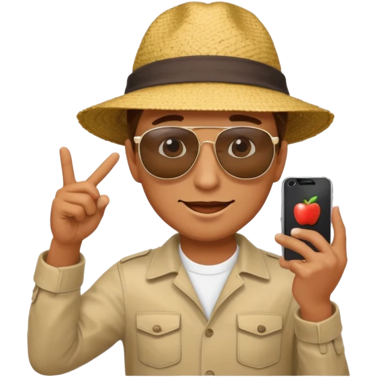 Draw a male tourist who pointed his phone for a photo. In the style of an Apple emoji emoji