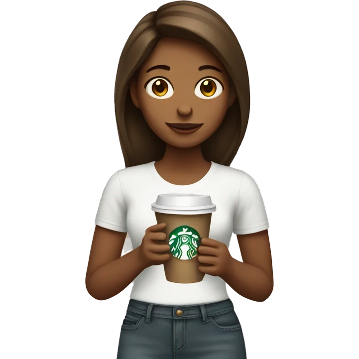 Girl with brown hair holding starbucks cup emoji