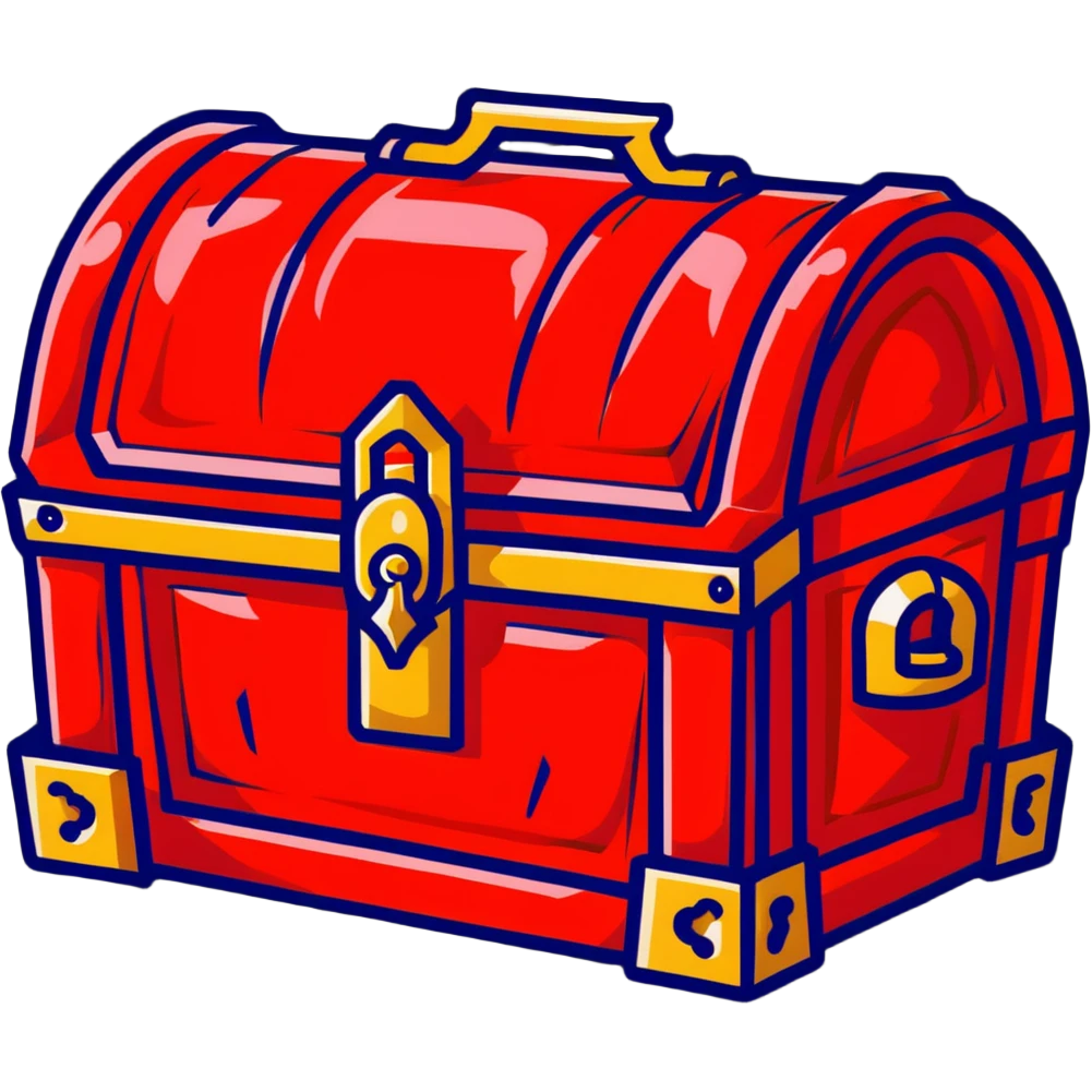 A bright red RPG treasure chest with a golden lock emoji