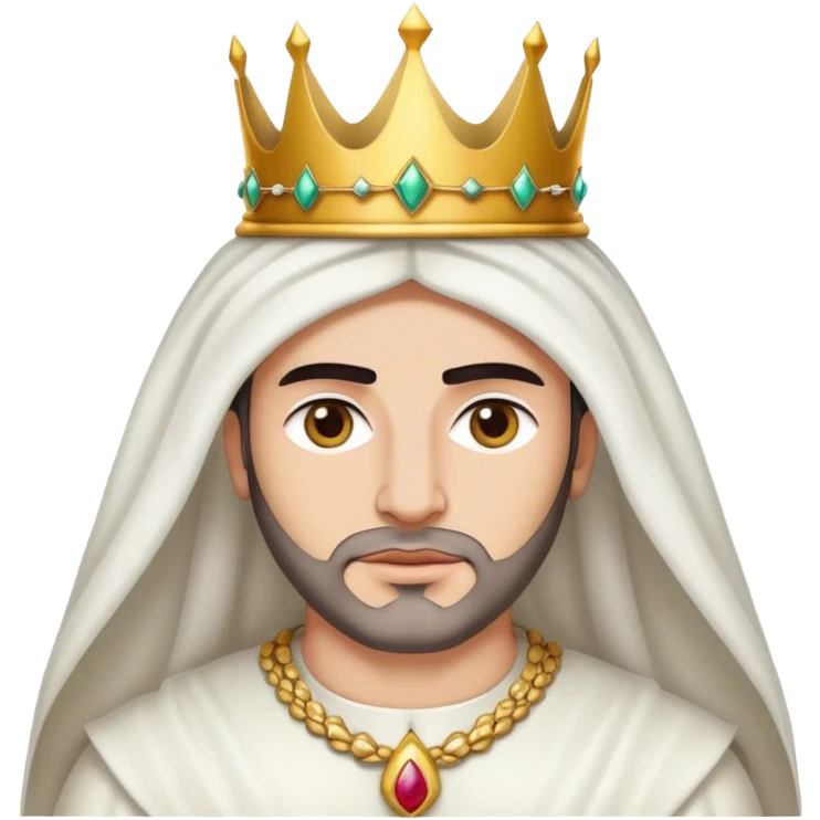 middle east king in white skin with crown chest with white clothes emoji