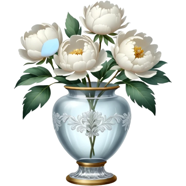 White peonies in crystal vintage  vase  emoji