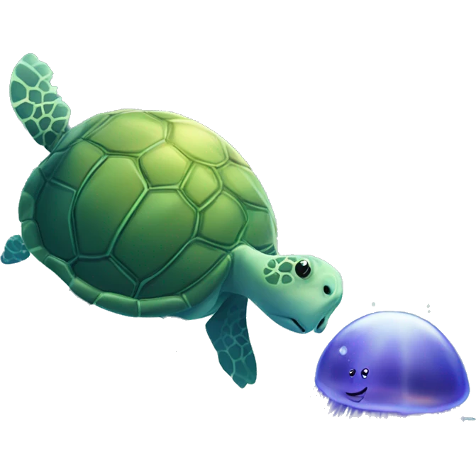 A turtle and jellyfish under the sea ￼ emoji
