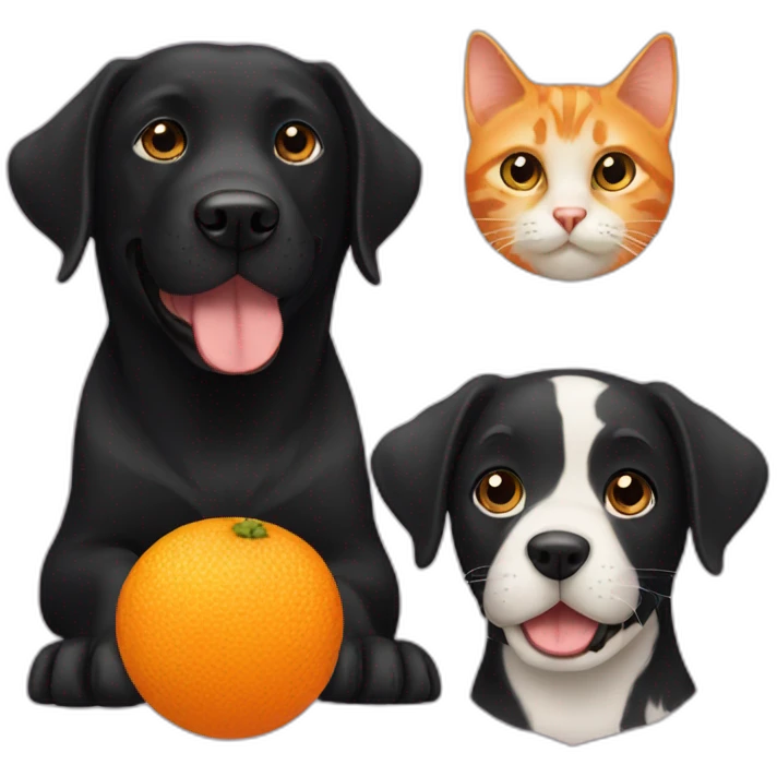 black labrador dog and orange cat emoji