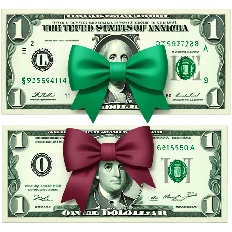 One Dollar bill with burgundy bow on top emoji